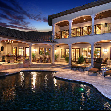 Horseshoe Bay Tuscan Lake House Poolside Elevation by Zbranek & Holt Custom Home