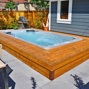 Mid-sized arts and crafts backyard rectangular aboveground pool in Las Vegas with a hot tub and concrete pavers.