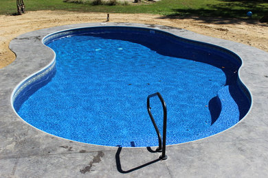 Large minimalist backyard custom-shaped pool photo in Indianapolis