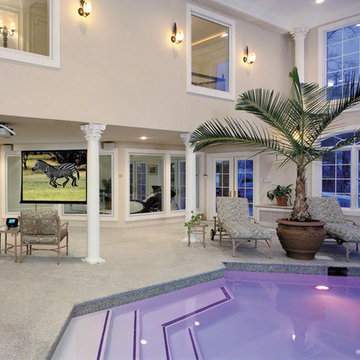 Indoor Lighted Pool With Huge Windows