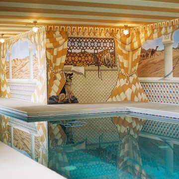 Indoor Pool Murals done in a 360* around the pool in a Moroccan Theme.