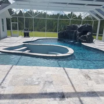 Indoor Pool with Fire Pit & Rock Water Feature