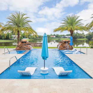 Infinity Edge Pool With Custom Rock Waterfalls and Custom Spa in Boca Raton