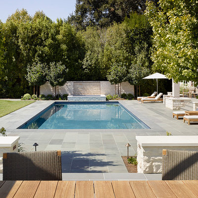Mid-sized trendy backyard rectangular and tile lap hot tub photo in San Francisco