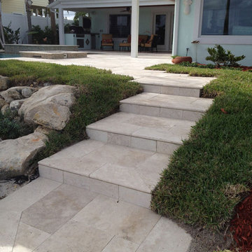 Ivory Tumbled Travertine Pavers as Stairs