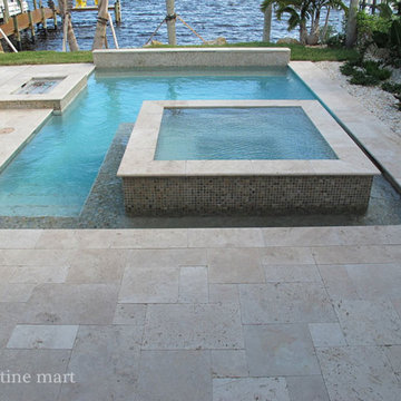Ivory Tumbled Travertine Pool Deck Tiles and Pavers