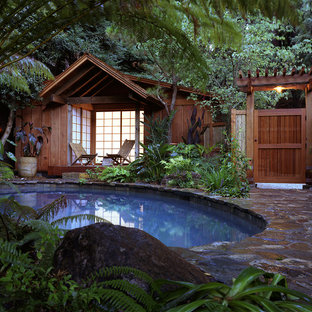 Inspiration for a small asian round natural pool house remodel in San Francisco