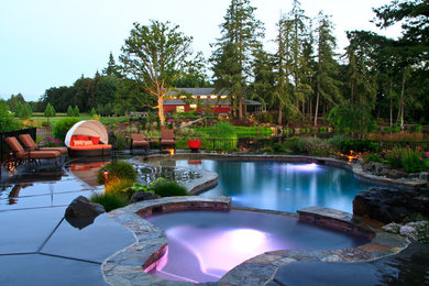 Foto de piscina natural de estilo americano de tamaño medio