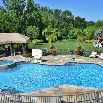 Kid Friendly Tropical Poolside Backyard