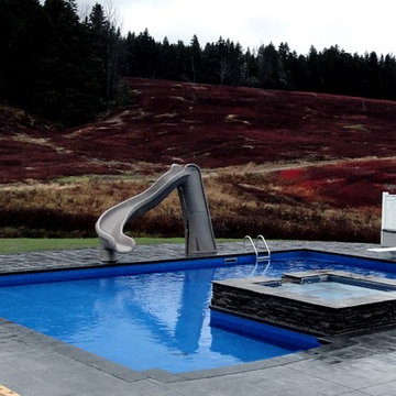 L Shaped Pool with Spillover Spa