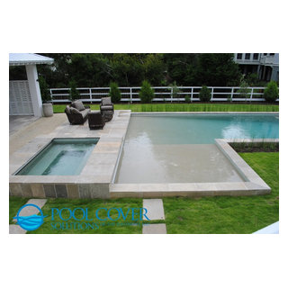 L Shaped Pool with two automatic covers - Beach Style - Pool ...