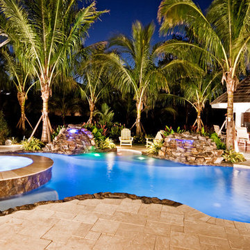 Lagoon/Freeform Swimming Pool with Raised Spa and LED Lights in Coral Springs