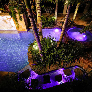 Lagoon/Freeform Tropical Pool With Rock Steps in Palm Beach County Florida