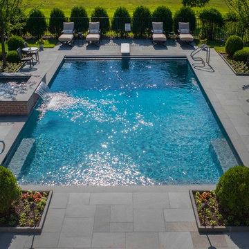 Lake Forest, IL Swimming Pool With Full Steps and Raised Spa With Sheer Descent
