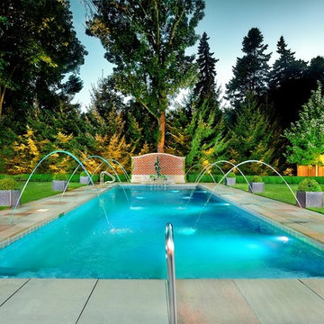 Lake Forest, IL Traditional Swimming Pool with Elegant Water Feature