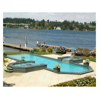Lake Washington Pool With Spa and Fountain - Traditional - Pool ...