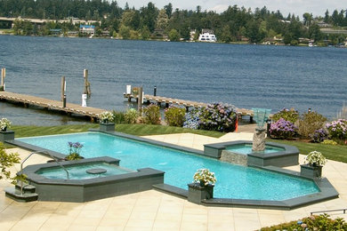 Lake Washington Pool With Spa and Fountain