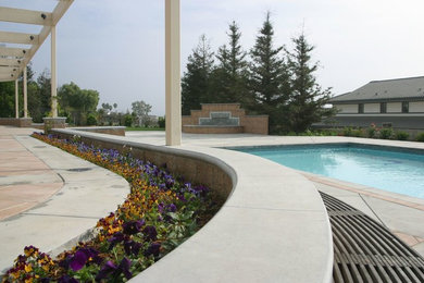 Design ideas for a large classic back rectangular lengths swimming pool in Los Angeles with a water feature and concrete paving.