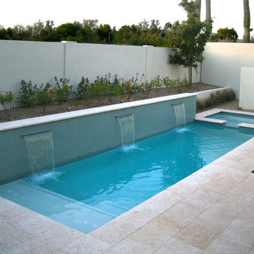 Lap pool or water feature, glass mosaics and modern lines make a big impact