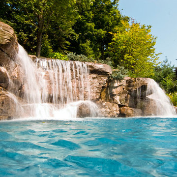 Large Backyard Swimming Pool Waterfall Design- Bergen County NJ