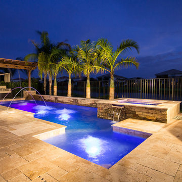 LED Lights for Roman/Geometric Pool With Pergola, Laminar Deck Jets and Spa in B