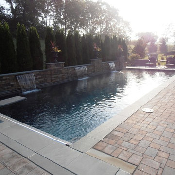 Lower Salford pool with raised wall and sheer descent waterfalls
