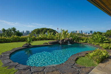 This is an example of a world-inspired custom shaped swimming pool in Hawaii.