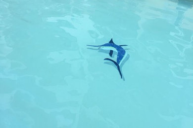 Cette image montre une piscine arrière de taille moyenne et rectangle avec une dalle de béton.