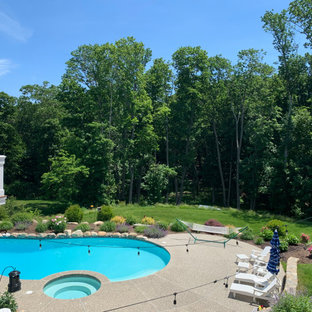 Immagine di un'ampia piscina naturale classica personalizzata dietro casa con pedane