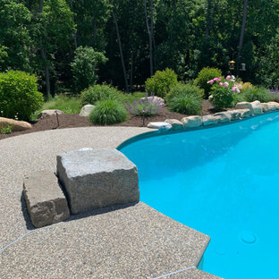 Ispirazione per un'ampia piscina naturale chic personalizzata dietro casa con pedane