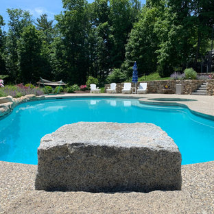 Idee per un'ampia piscina naturale tradizionale personalizzata dietro casa con pedane