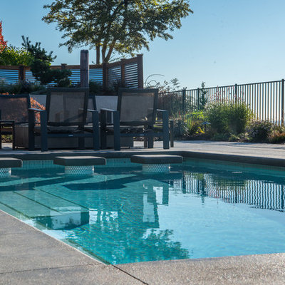 Mid-sized trendy backyard rectangular pool photo in Seattle