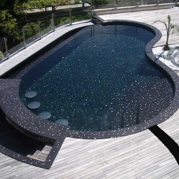 Modern black pool with white gold mosaic