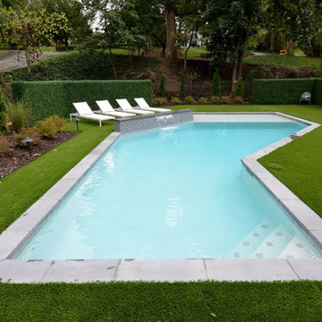 Modern Pool with Artificial Turf & Boxwood