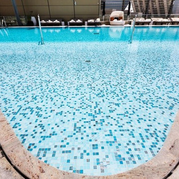 Modern rooftop pool with custom mosaic mix