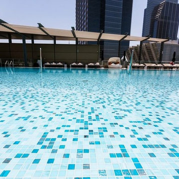 Modern rooftop pool with custom mosaic mix