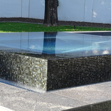 Modern Transitional Lap Pool and Glass Tile Spa