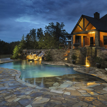 Multi-Level Patios, Waterfalls & Pool Utilizing The Native Oklahoma Terrain