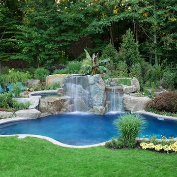 Natural Backyard Swimming Pool Waterfall Design- Bergen County NJ