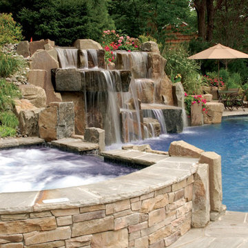 Natural Backyard Swimming Pool Waterfall Design- Bergen County NJ