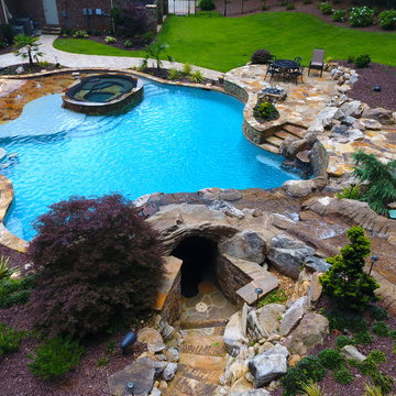 Natural freeform pool with Cave and Beach entry