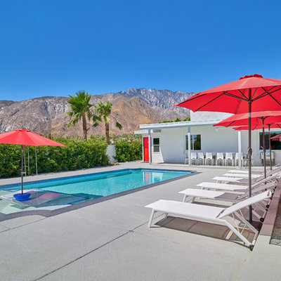 Mid-sized 1950s courtyard rectangular natural pool photo in Other