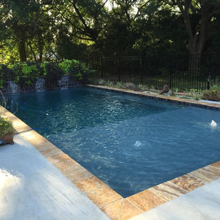 Ispirazione per una piccola piscina naturale minimal rettangolare dietro casa con fontane e pedane