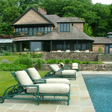 New pool and stone terraces with perennial gardens
