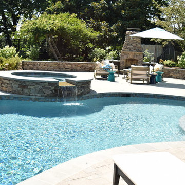 New Pool, Fireplace, retaining walls, Deck plantings