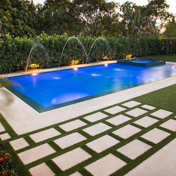 New Straightline Pool with Custom Spa and Custom Landscaping in Miami, Florida