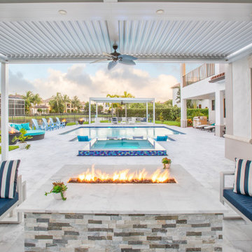 New Swimming Pool and Spa With Custom Van Kirk Built Fire Bowls In Boca Raton!
