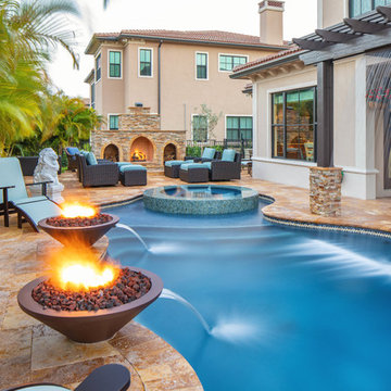 New Swimming Pool and Spa with Water and Fire Features in Parkland, Florida
