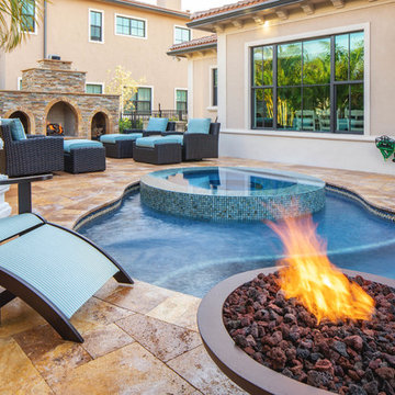 New Swimming Pool and Spa with Water and Fire Features in Parkland, Florida
