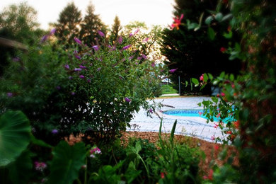 Large elegant backyard concrete paver and custom-shaped natural pool photo in Baltimore